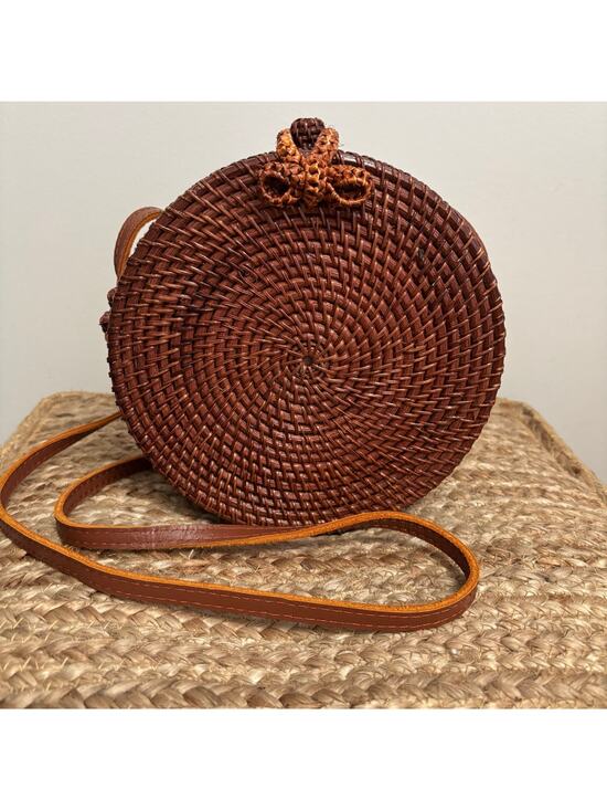 Other Handbags - Bali Artisan Round Handwoven Rattan Crossbody Bag